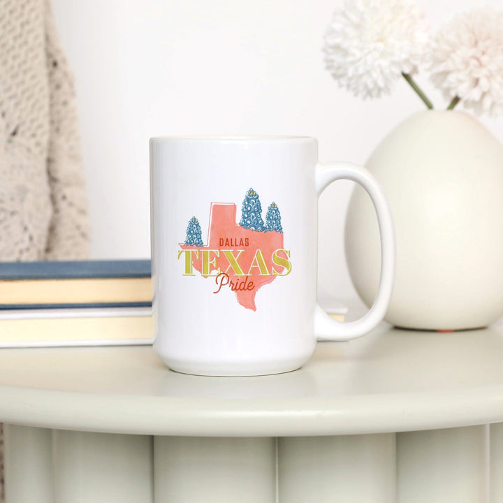 Dallas, Texas, Whimsy City Collection, State Pride and Flowers, Contour, Ceramic Mug Mugs Lantern Press 