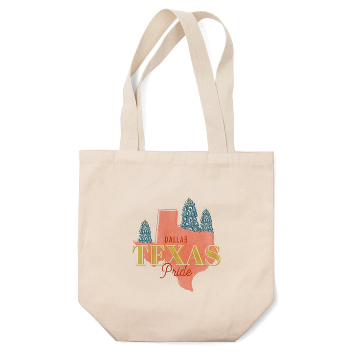 Dallas, Texas, Whimsy City Collection, State Pride and Flowers, Contour, Tote Bag Totes Lantern Press 