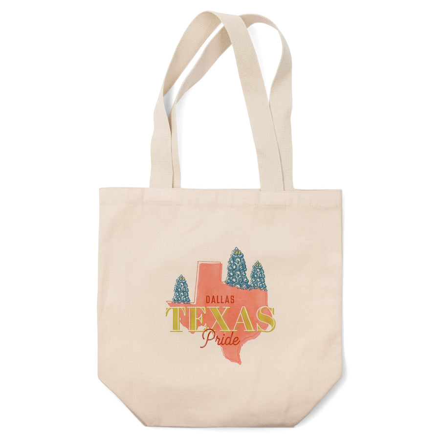 Dallas, Texas, Whimsy City Collection, State Pride and Flowers, Contour, Tote Bag Totes Lantern Press 