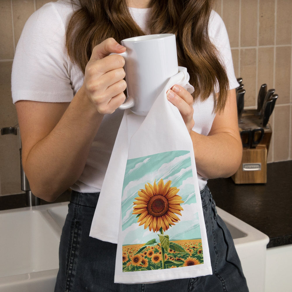 Dare to Bloom, Sunflower Field, Organic Cotton Kitchen Tea Towels Kitchen Lantern Press 