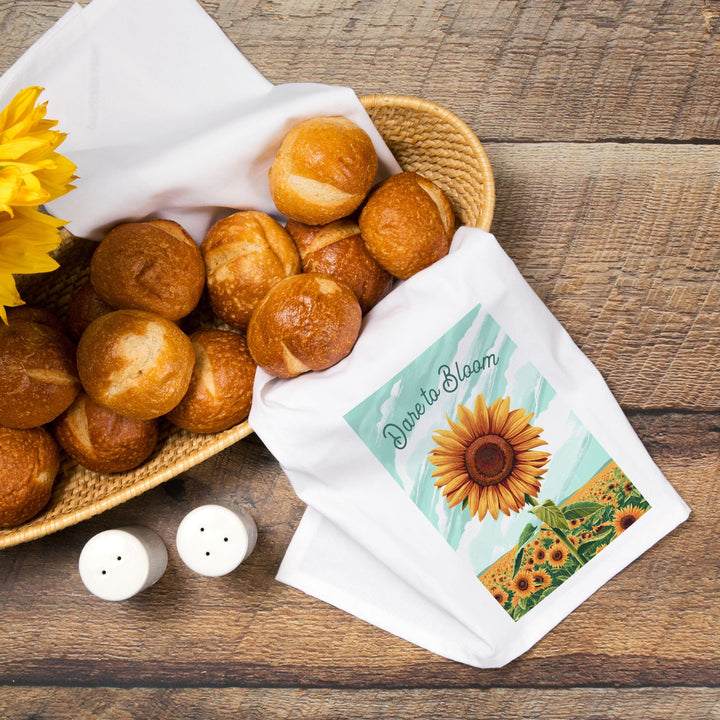 Dare to Bloom, Sunflower, Organic Cotton Kitchen Tea Towels Kitchen Lantern Press 