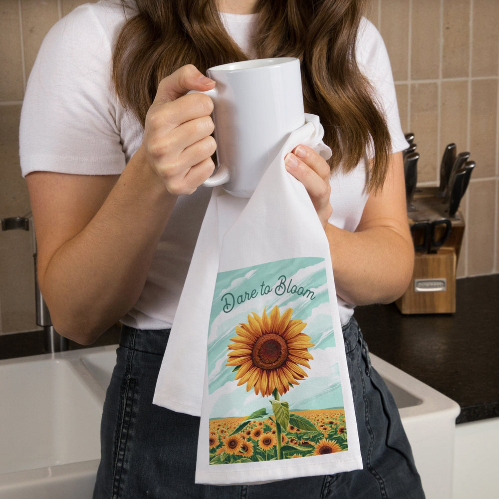 Dare to Bloom, Sunflower, Organic Cotton Kitchen Tea Towels Kitchen Lantern Press 