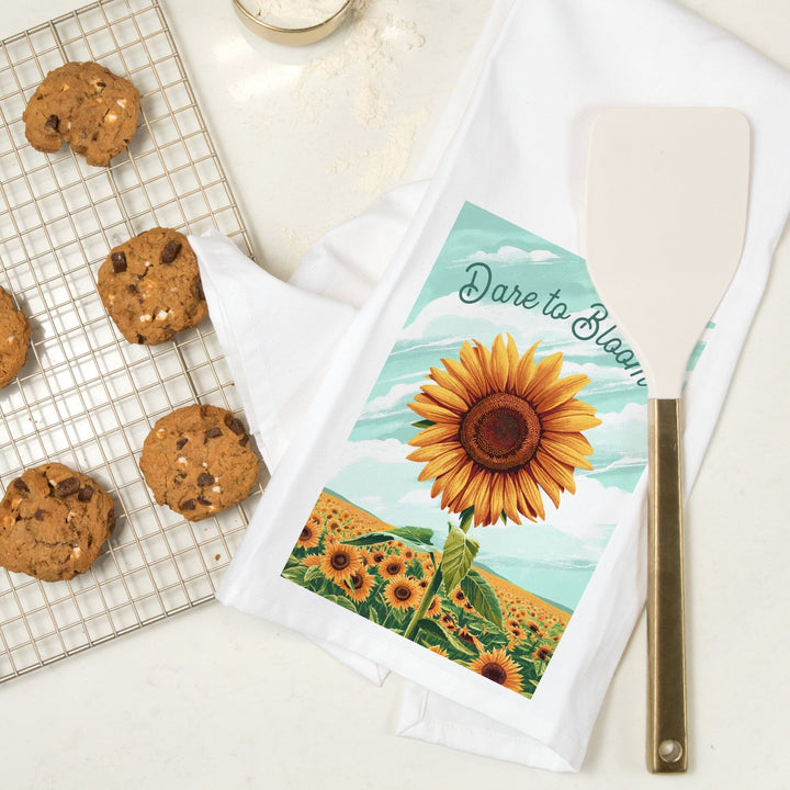 Dare to Bloom, Sunflower, Organic Cotton Kitchen Tea Towels Kitchen Lantern Press 