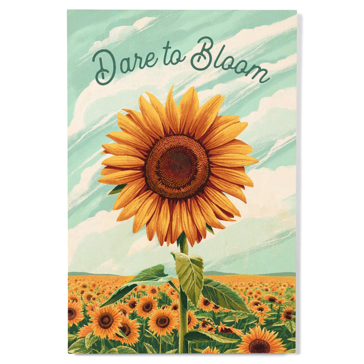 Dare to Bloom, Sunflower, Wood Signs and Postcards Wood Lantern Press 