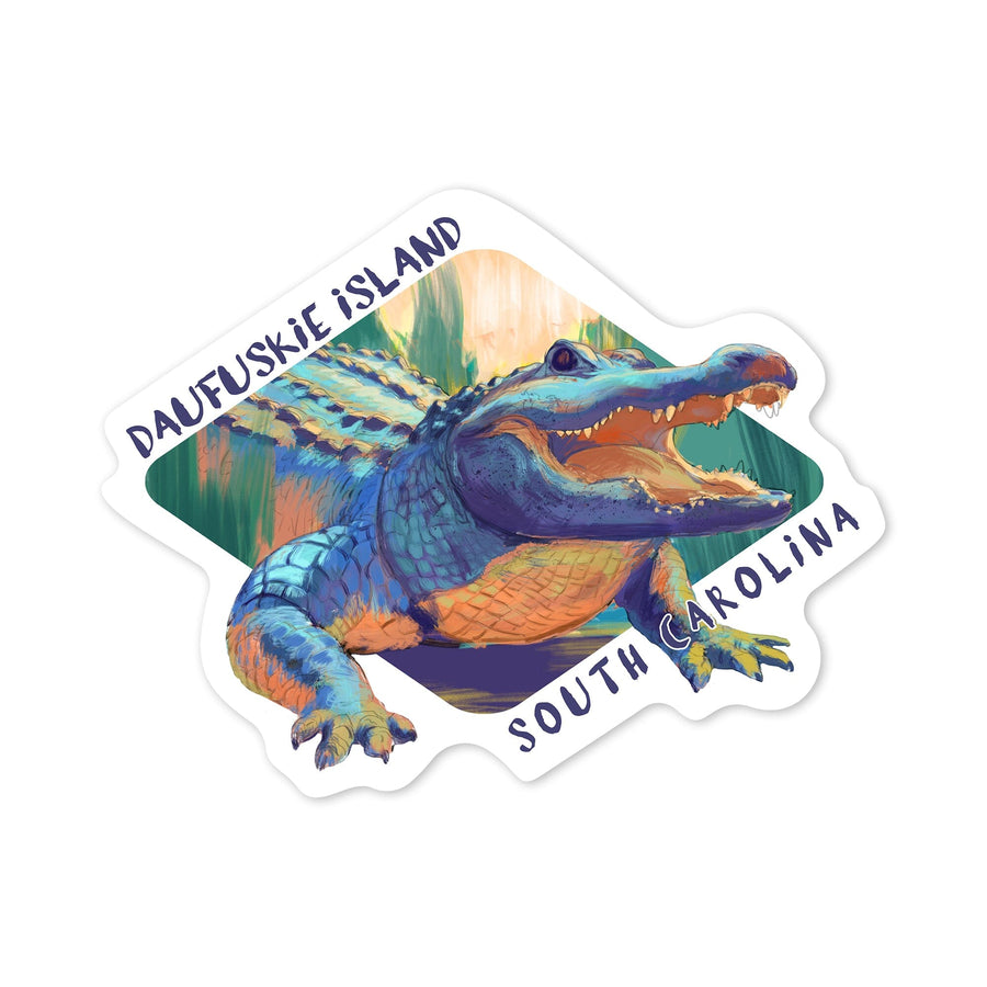 Daufuskie Island, South Carolina, Alligator, Vivid, Contour, Vinyl Sticker Sticker Lantern Press 