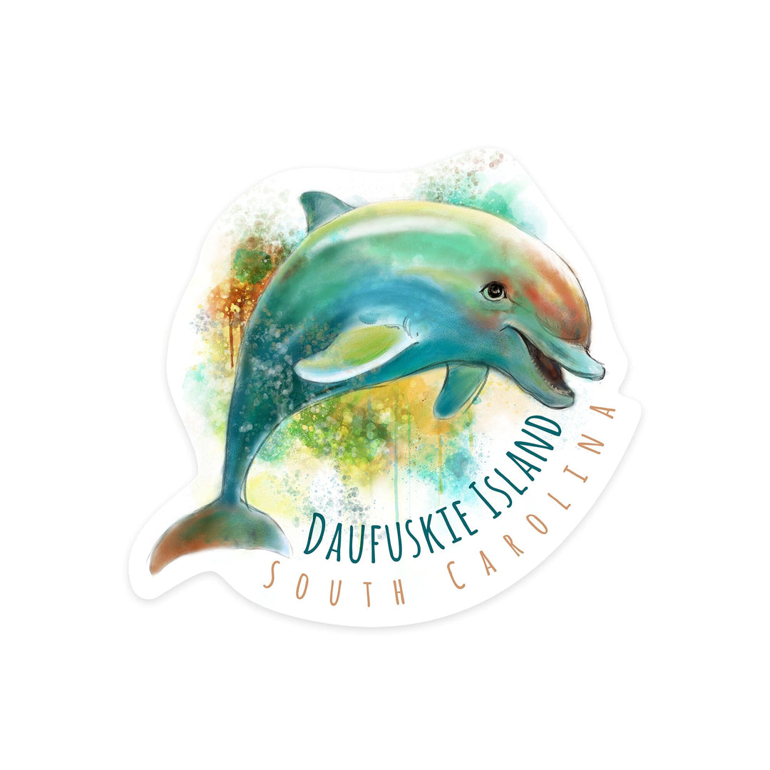 Daufuskie Island, South Carolina, Dolphin, Contour, Vinyl Sticker Sticker Lantern Press 