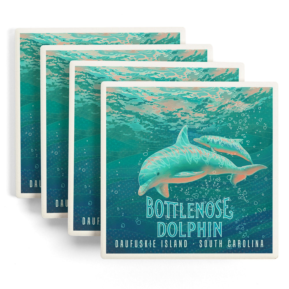 Daufuskie Island, South Carolina, Fluid Line Work, Bottlenose Dolphin, Coasters Coasters Lantern Press 
