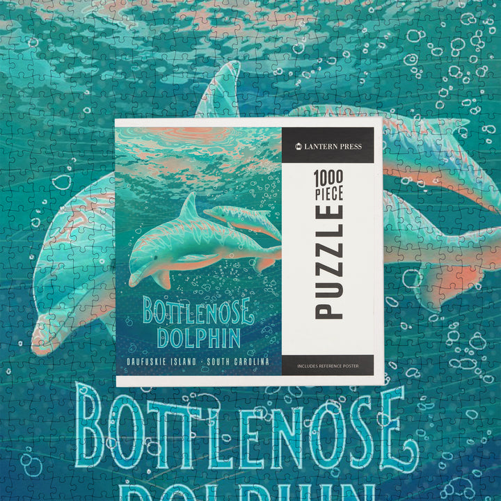 Daufuskie Island, South Carolina, Fluid Line Work, Bottlenose Dolphin, Jigsaw Puzzle Puzzle Lantern Press 