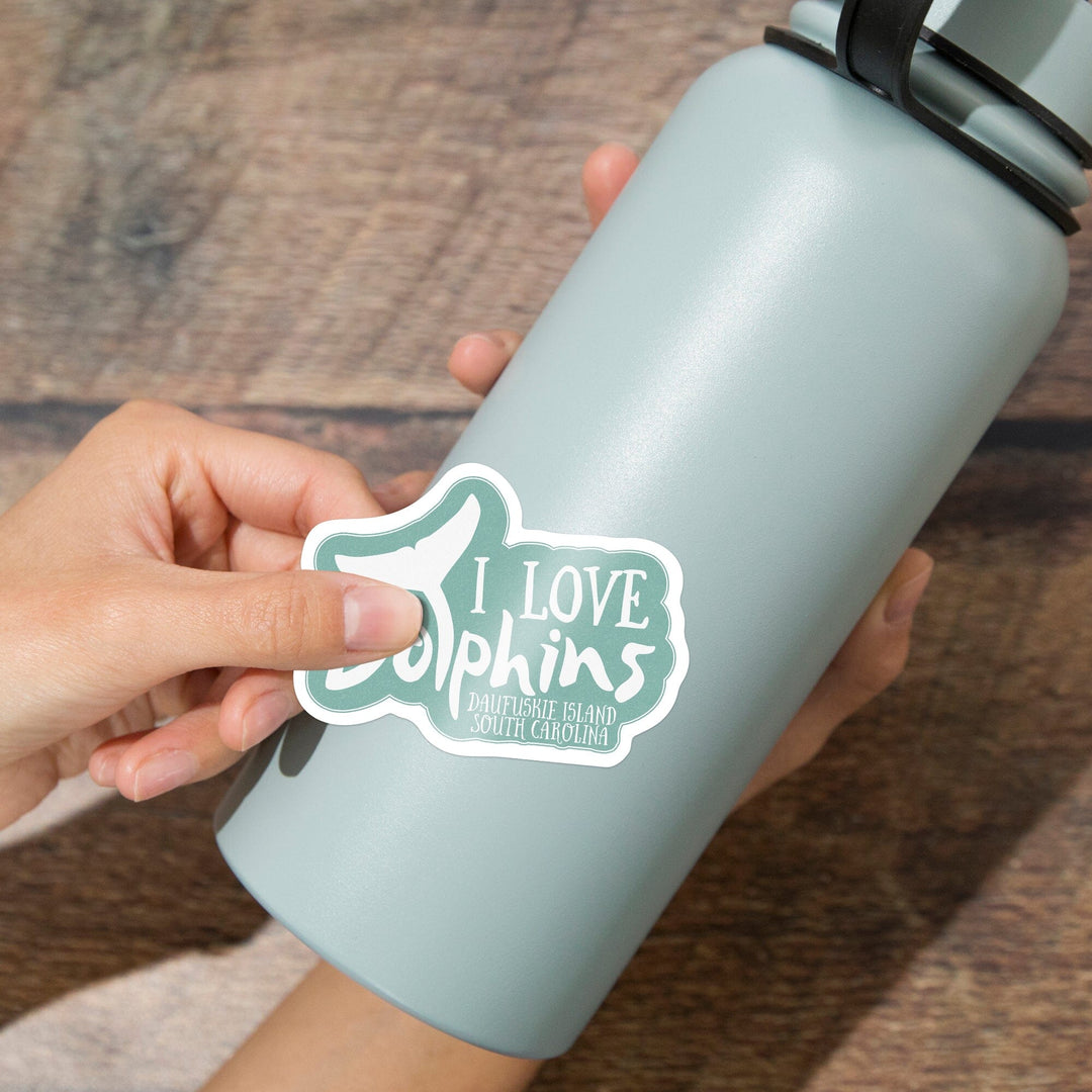 Daufuskie Island, South Carolina, I Love Dolphins, Contour, Vinyl Sticker Sticker Lantern Press 