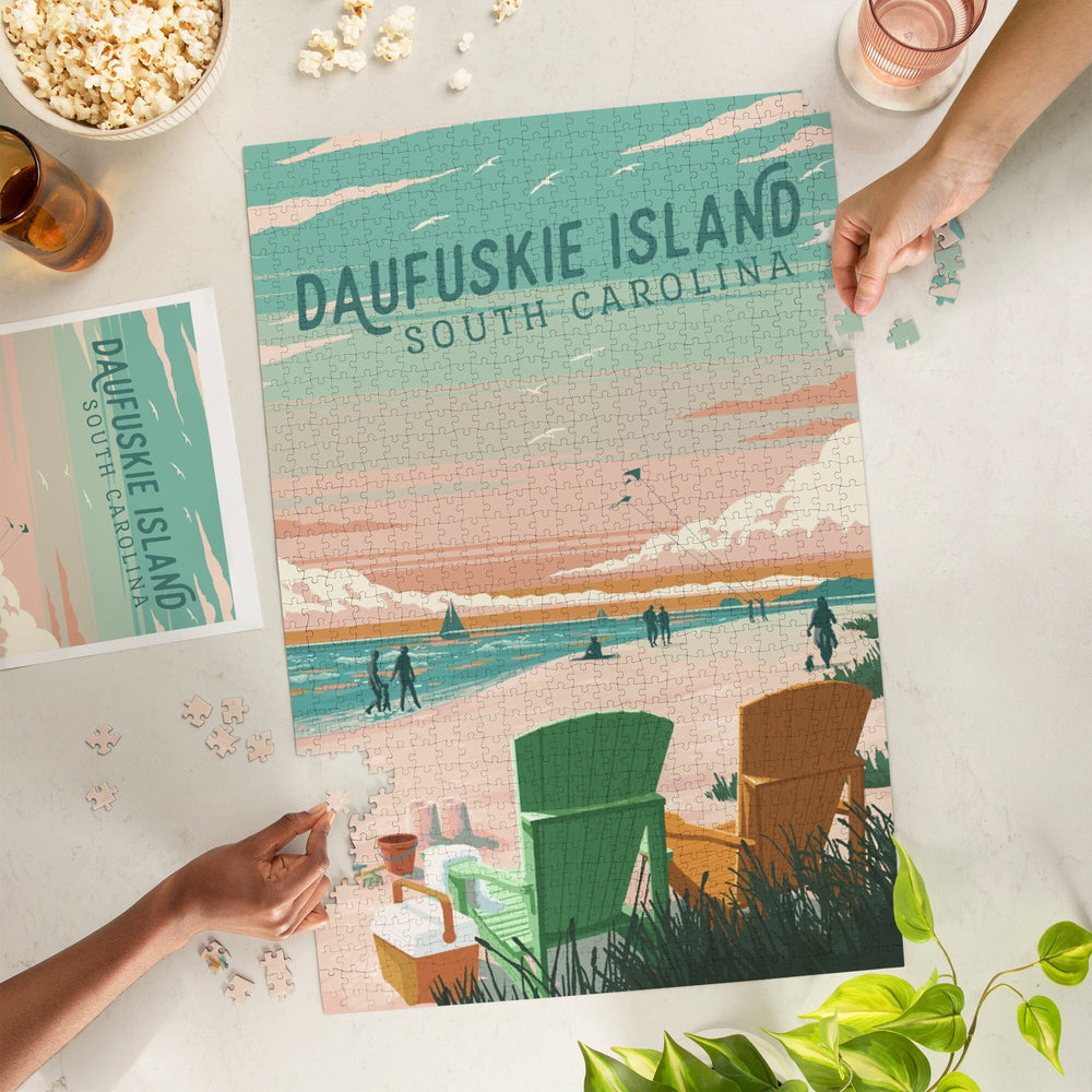 Daufuskie Island, South Carolina, Painterly, Bottle this Moment, Beach Chairs, Jigsaw Puzzle Puzzle Lantern Press 