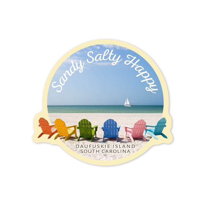 Daufuskie Island, South Carolina, Sandy Salty Happy, Contour, Vinyl Sticker Sticker Lantern Press 