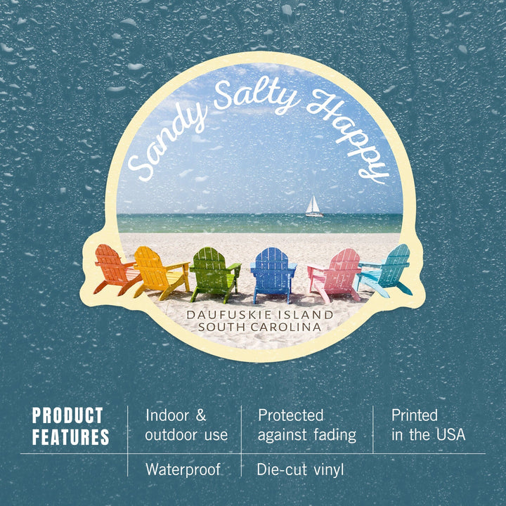 Daufuskie Island, South Carolina, Sandy Salty Happy, Contour, Vinyl Sticker Sticker Lantern Press 