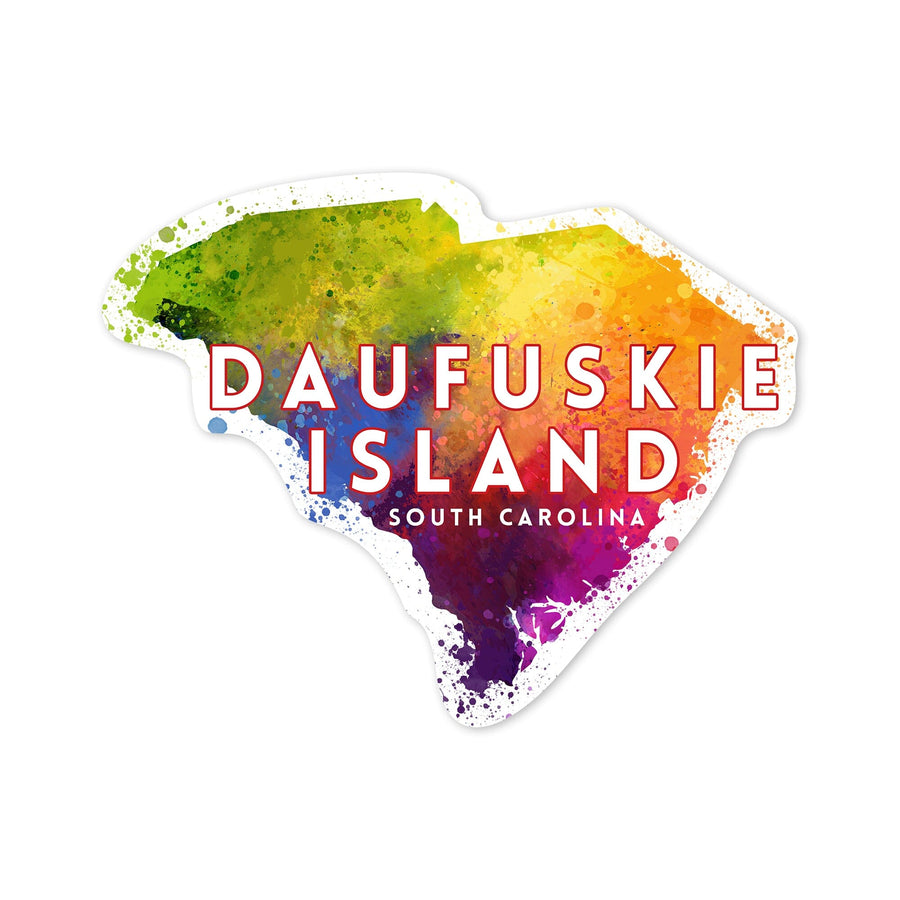 Daufuskie Island, South Carolina, State Abstract Watercolor, Contour, Vinyl Sticker Sticker Lantern Press 