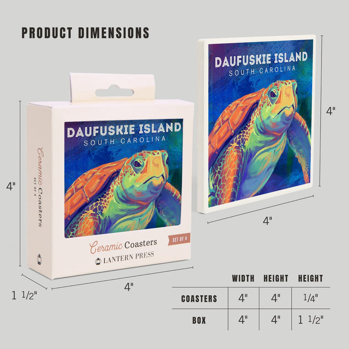 Daufuskie Island, South Carolina, Vivid Watercolor, Sea Turtle, Coasters Coasters Lantern Press 
