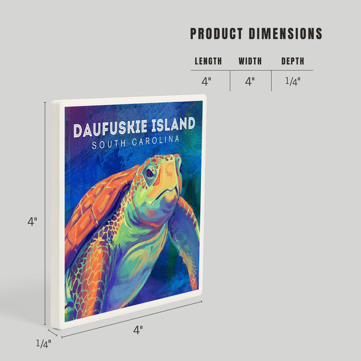 Daufuskie Island, South Carolina, Vivid Watercolor, Sea Turtle, Coasters Coasters Lantern Press 