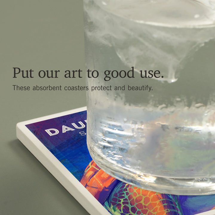 Daufuskie Island, South Carolina, Vivid Watercolor, Sea Turtle, Coasters Coasters Lantern Press 