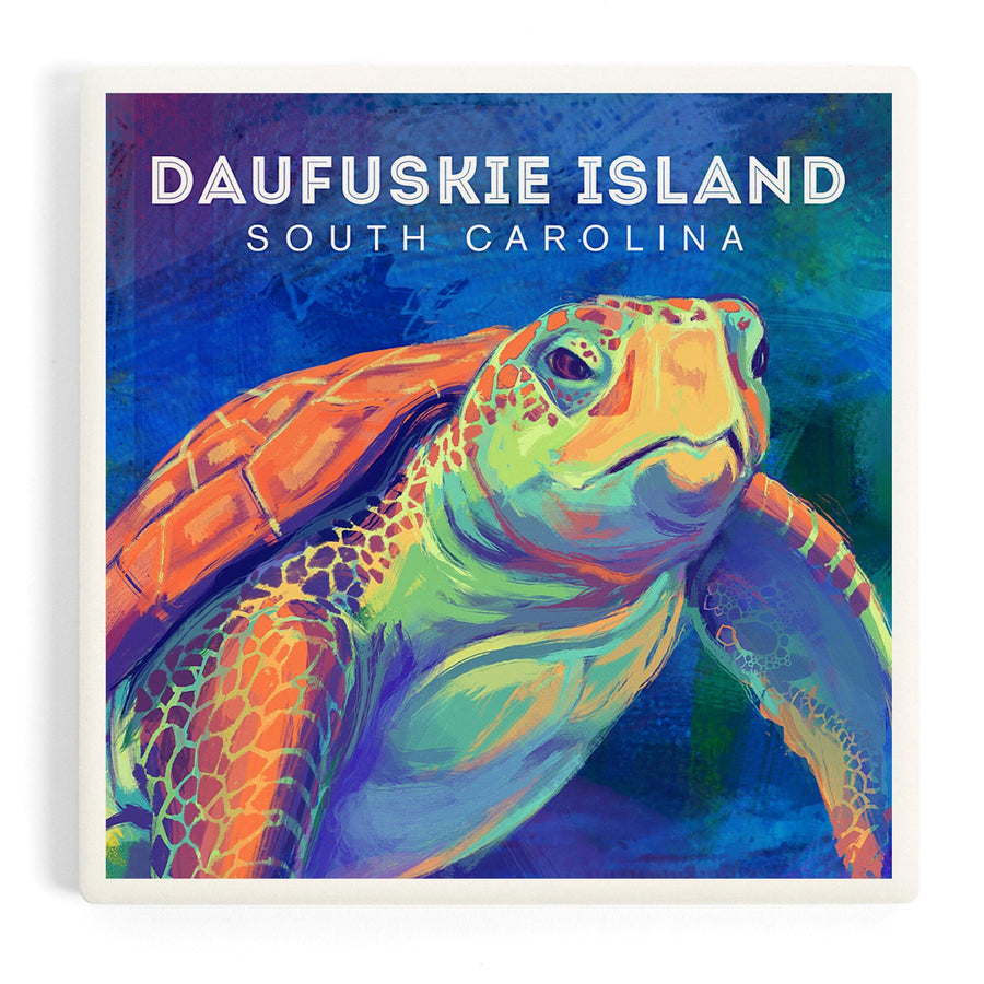 Daufuskie Island, South Carolina, Vivid Watercolor, Sea Turtle, Coasters Coasters Lantern Press 