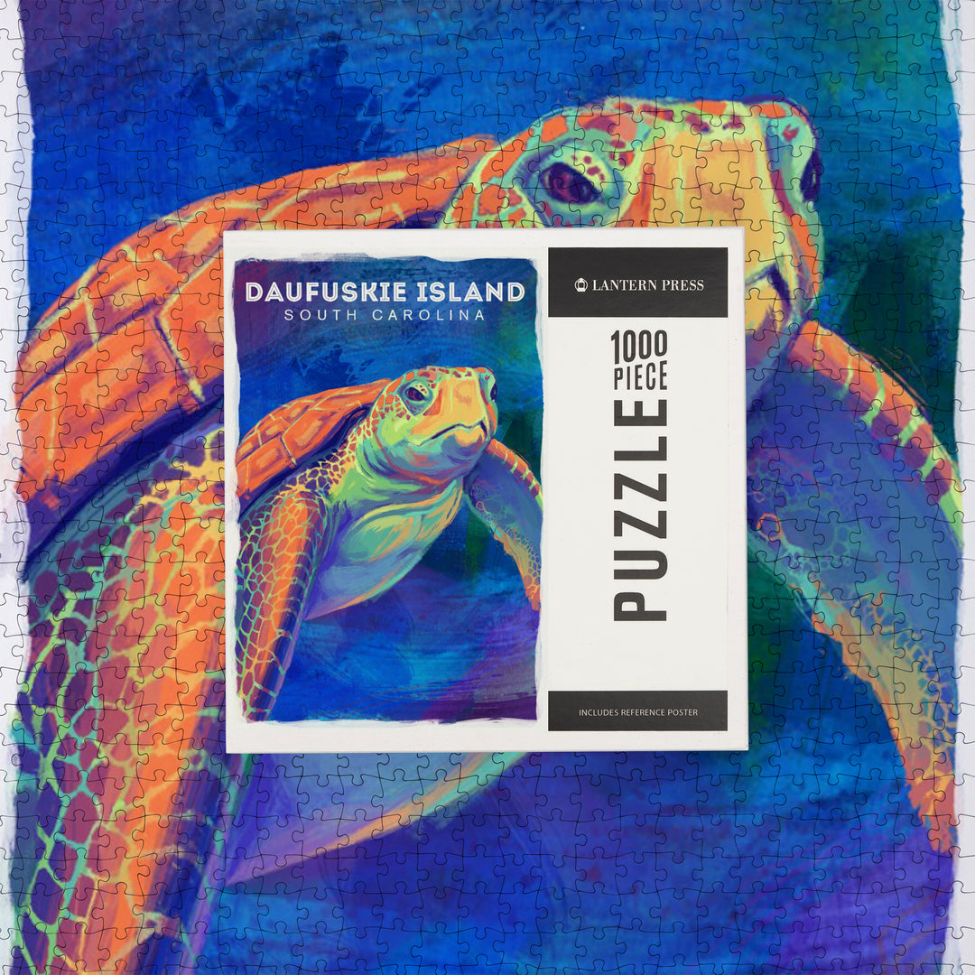 Daufuskie Island, South Carolina, Vivid Watercolor, Sea Turtle, Jigsaw Puzzle Puzzle Lantern Press 