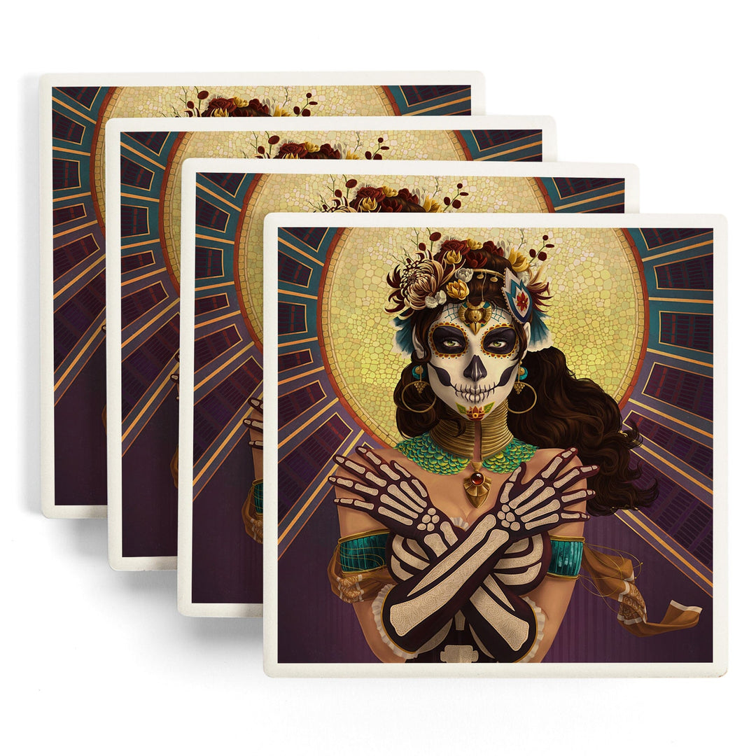 Day of the Dead, Crossbones, Lantern Press Artwork, Coaster Set - Lantern Press