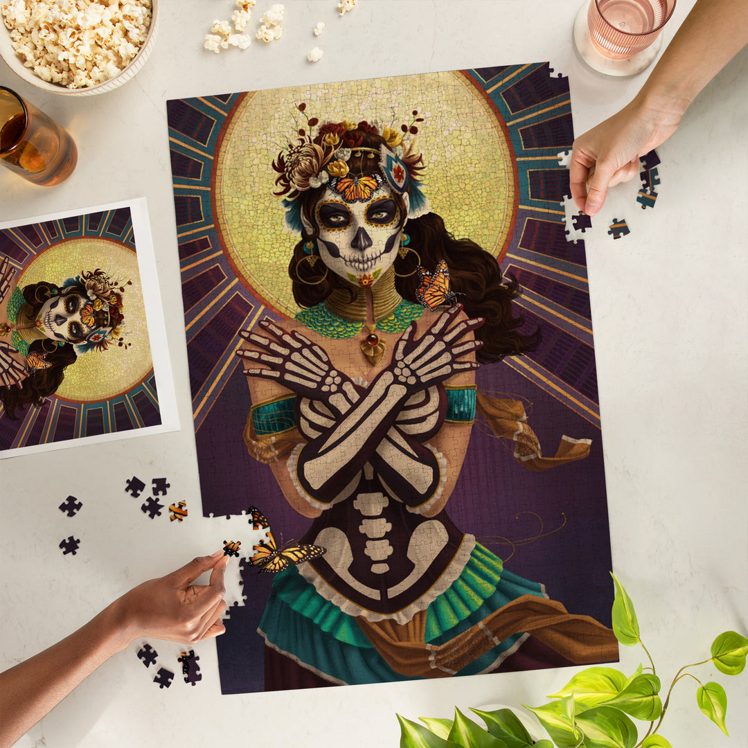 Day of the Dead, Crossbones, Monarch Butterflies, Jigsaw Puzzle Puzzle Lantern Press 