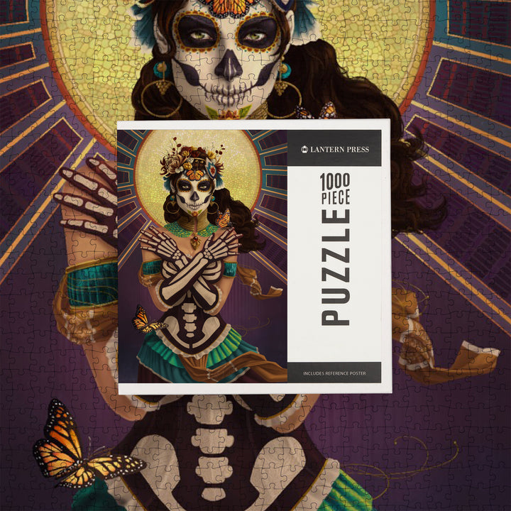 Day of the Dead, Crossbones, Monarch Butterflies, Jigsaw Puzzle Puzzle Lantern Press 