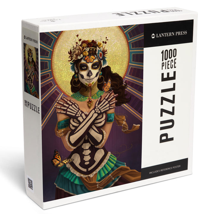 Day of the Dead, Crossbones, Monarch Butterflies, Jigsaw Puzzle Puzzle Lantern Press 