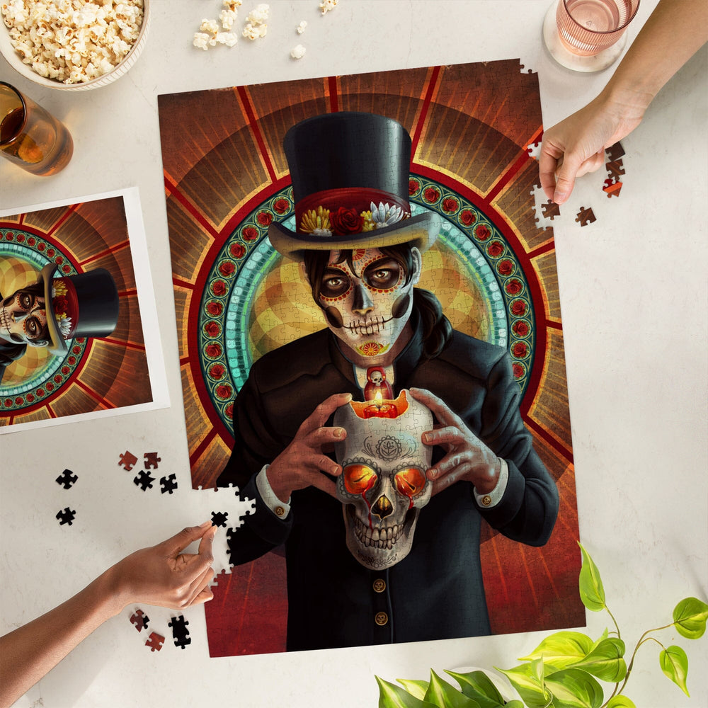 Day of the Dead, Man and Candle, Jigsaw Puzzle Puzzle Lantern Press 