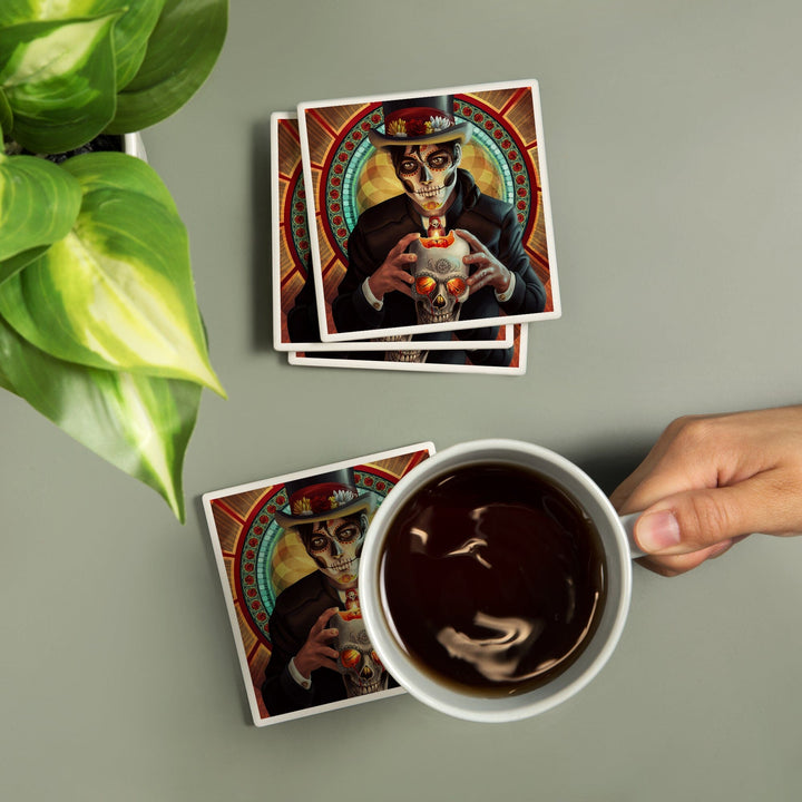 Day of the Dead, Man and Candle, Lantern Press Artwork, Coaster Set - Lantern Press