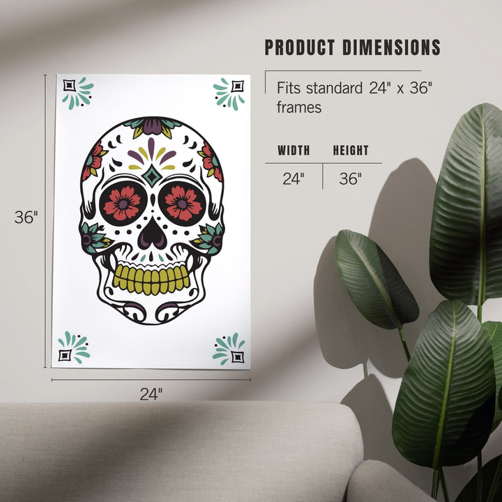 Day of the Dead, Sugar Skull and Flower Pattern (White and Magenta), Art & Giclee Prints Art Lantern Press 