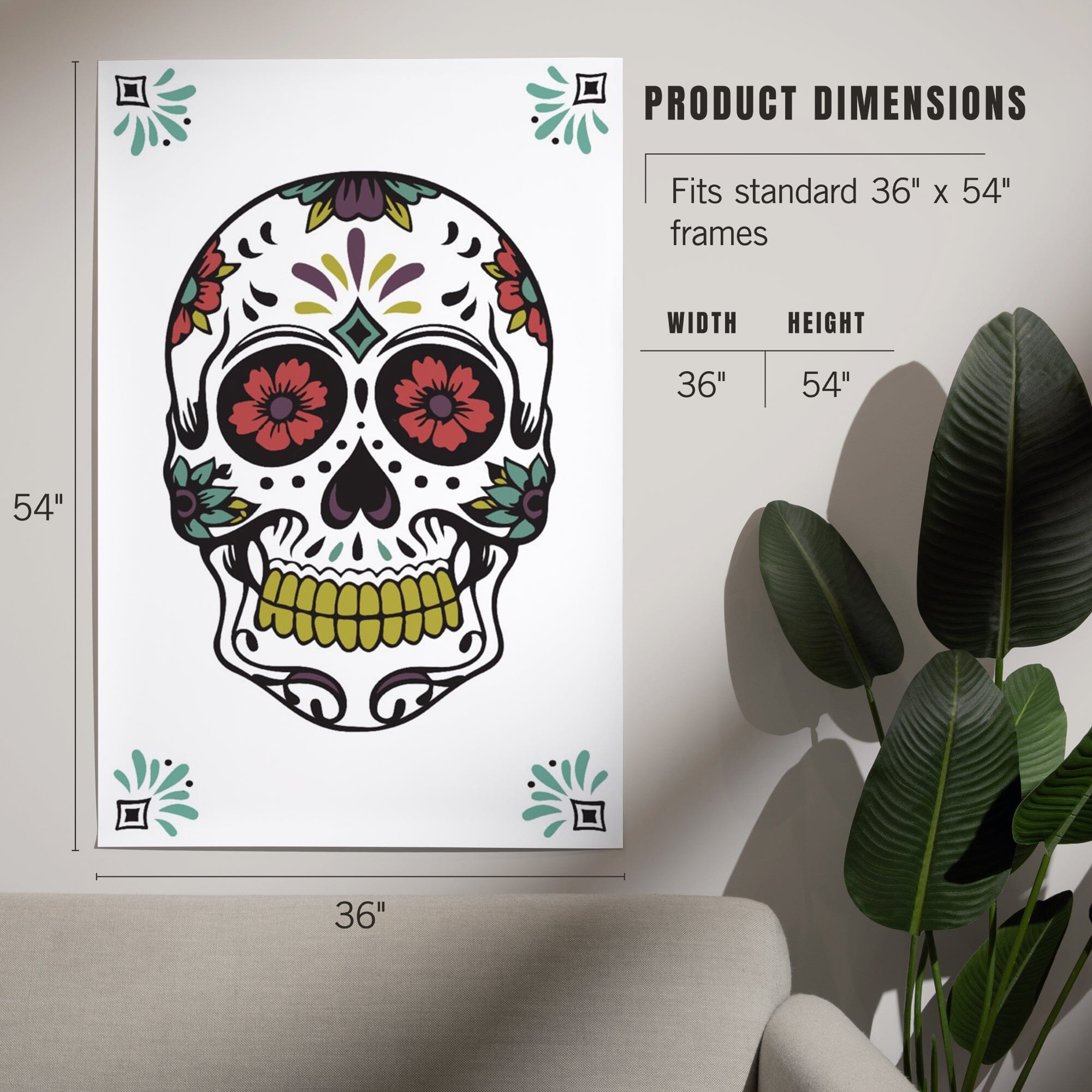 Day of the Dead, Sugar Skull and Flower Pattern (White and Magenta), Art &  Giclee Prints