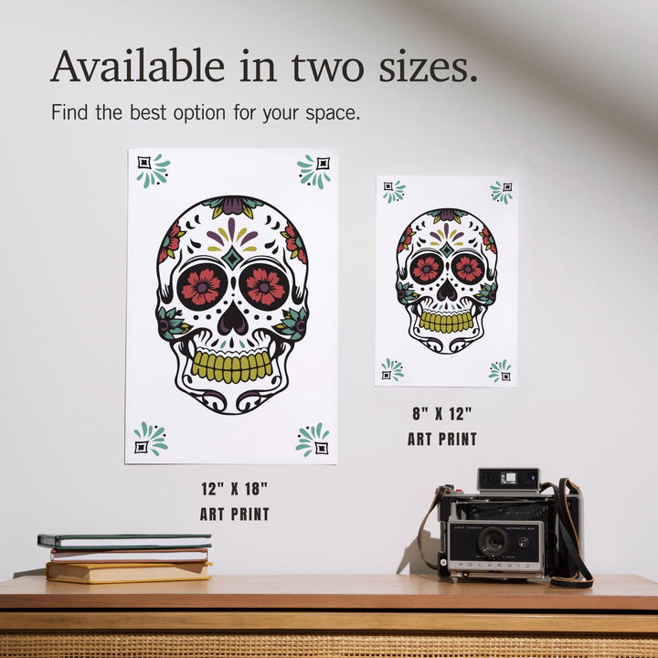 Day of the Dead, Sugar Skull and Flower Pattern (White and Magenta), Art & Giclee Prints Art Lantern Press 