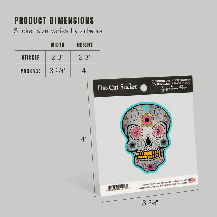 Day of the Dead, Sugar Skull (Pink & Teal), Contour, Lantern Press Artwork, Vinyl Sticker - Lantern Press