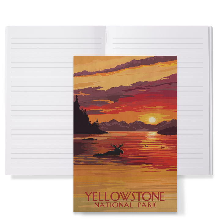 Lined 6x9 Journal, Yellowstone National Park, Montana, Painterly, Moose at Sunset, Lay Flat, 193 Pages, FSC paper