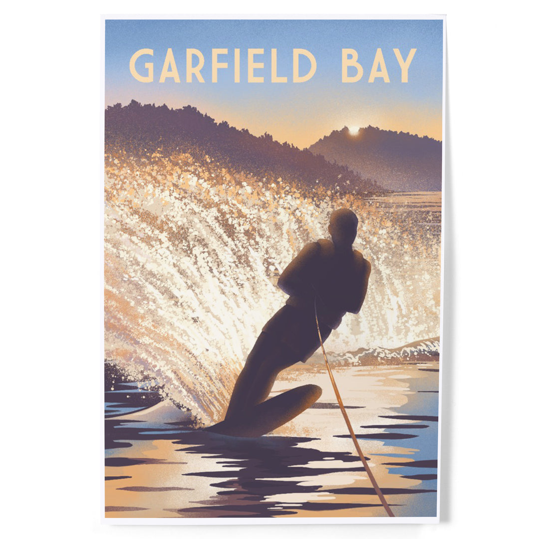 Garfield Bay, Idaho, Get Outside Series, Lithograph, Lean Into Adventure, Water Skiing, Art & Giclee Prints