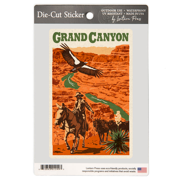 Grand Canyon National Park, Arizona, Woodblock, Vinyl Sticker