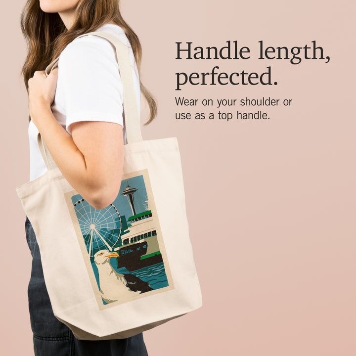 Seattle, Washington, Woodblock City Series, Waterfront, Tote Bag