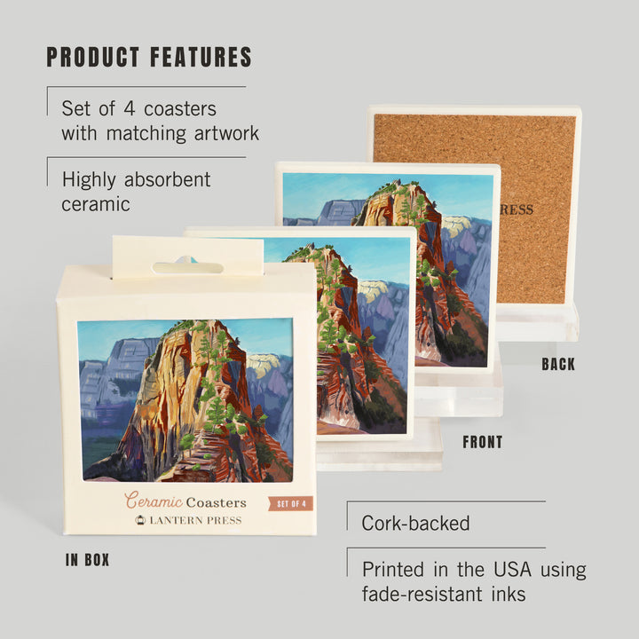 Zion National Park, Utah, Angels Landing, Oil Painting, Coasters