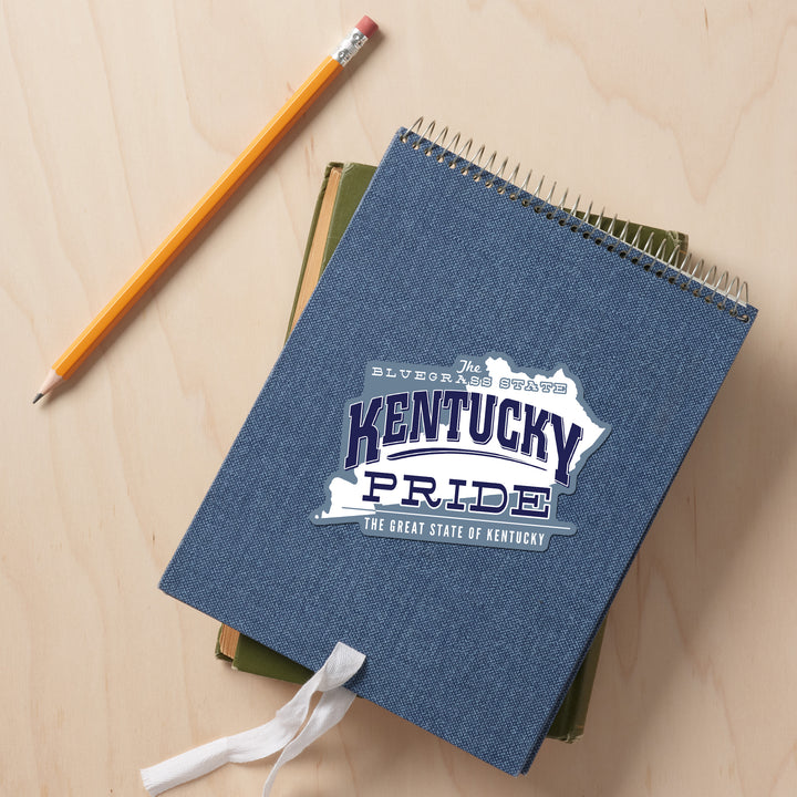 Kentucky, State Pride, Blue on White, Contour, Vinyl Sticker