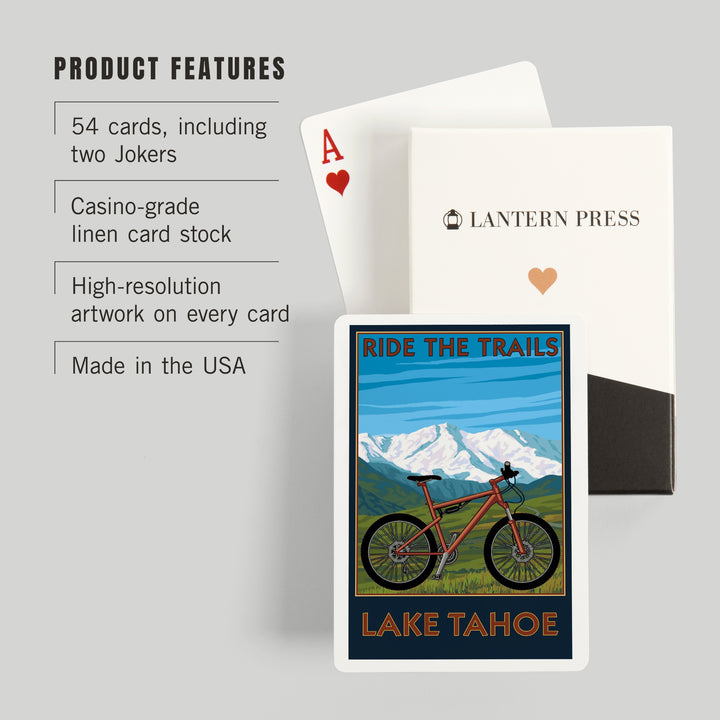 Playing Cards, Lake Tahoe, California, Ride the Trails, Mountain Bike, 52 Card Deck with Jokers in Box, Unique Art