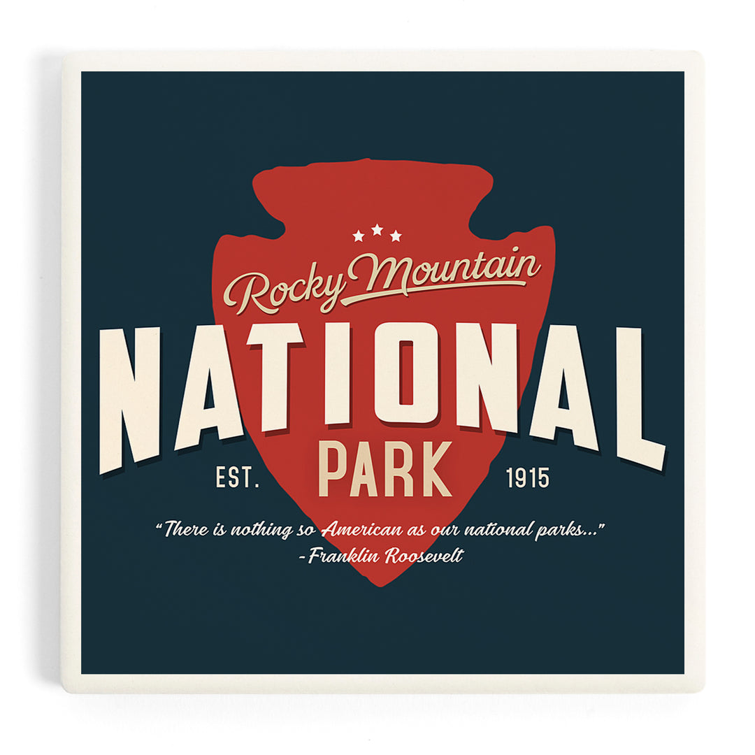 Rocky Mountain National Park, America's National Park, Distressed Typography, Navy Press, Coasters