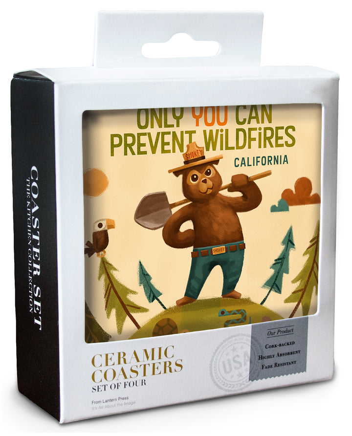 California, Smokey Bear with Shovel, Only You can prevent Wildfires, Coaster Set