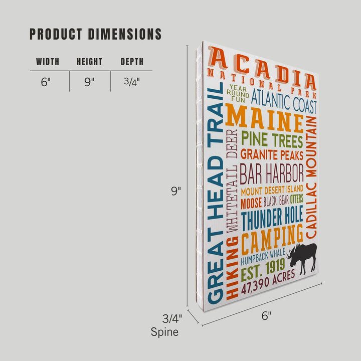 Lined 6x9 Journal, Acadia National Park, Maine, Typography, Lay Flat, 193 Pages, FSC paper