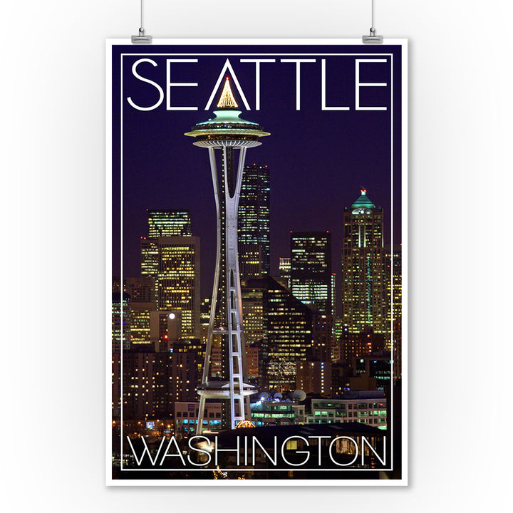 Seattle, Washington, Space Needle Christmas at Night, Art & Giclee Prints