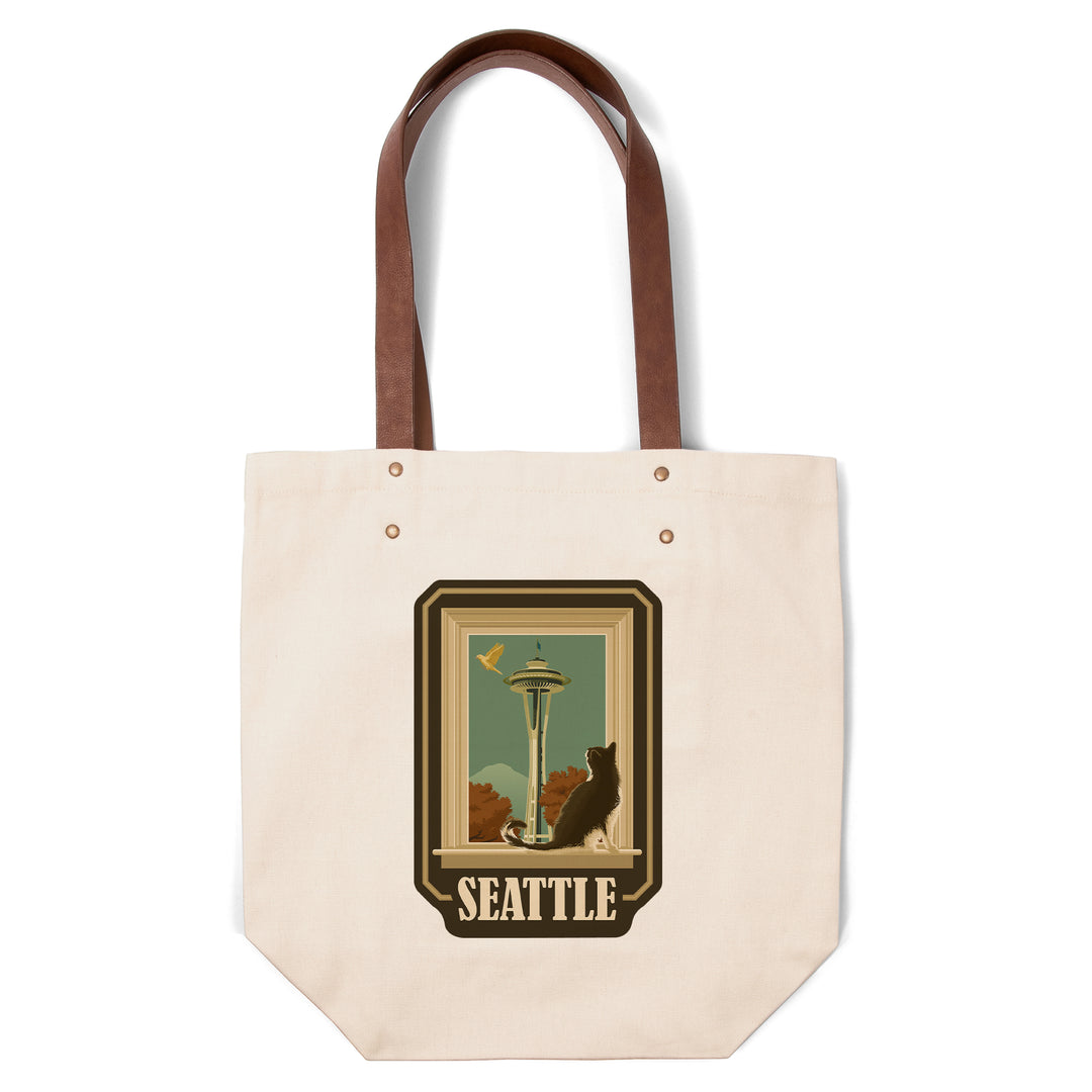 Seattle, Washington, Space Needle and Cat Window, Contour, Deluxe Tote