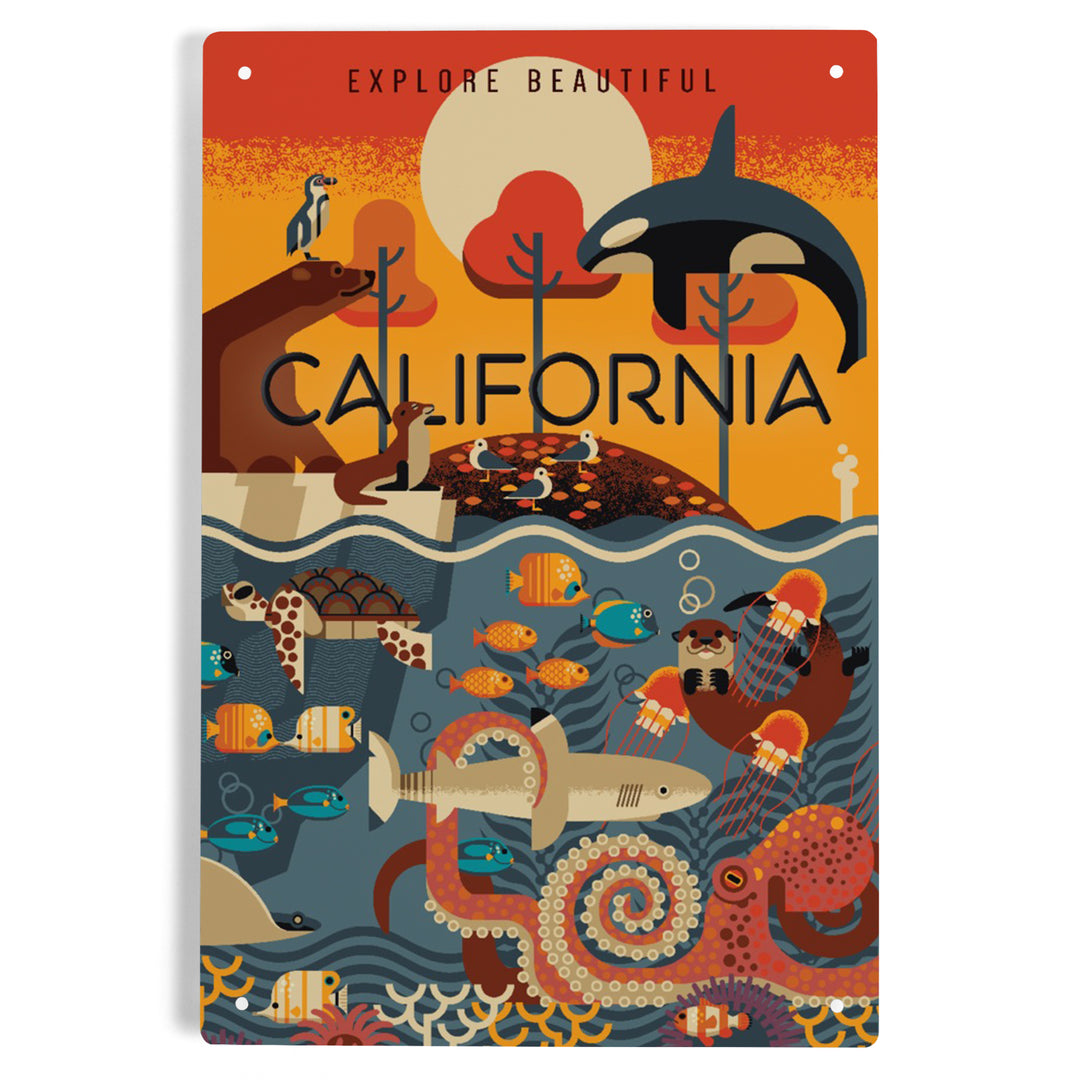 California, Marine Animals, Geometric, Metal Signs