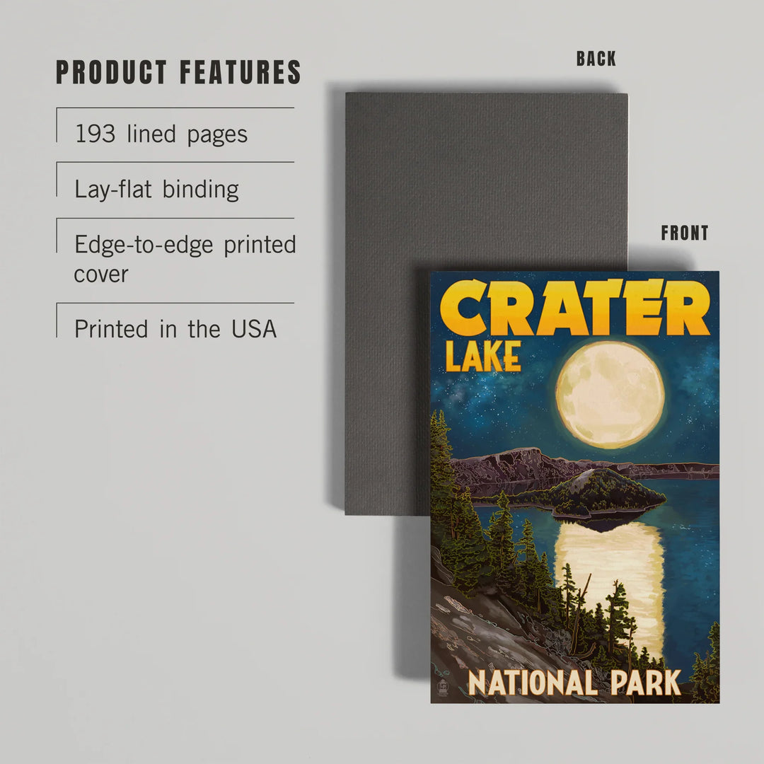 Lined 6x9 Journal, Crater Lake National Park, Oregon, Lake and Full Moon, Lay Flat, 193 Pages, FSC paper