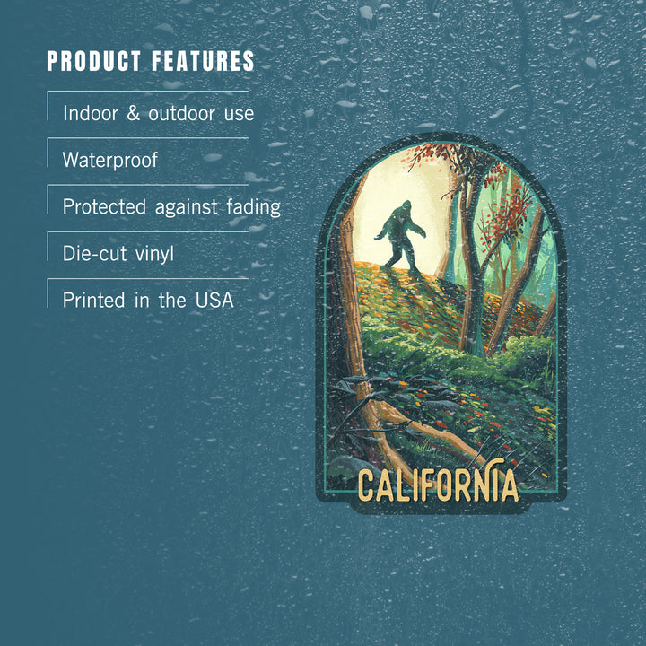 California, Wanderer, Bigfoot in Forest, Contour, Vinyl Sticker