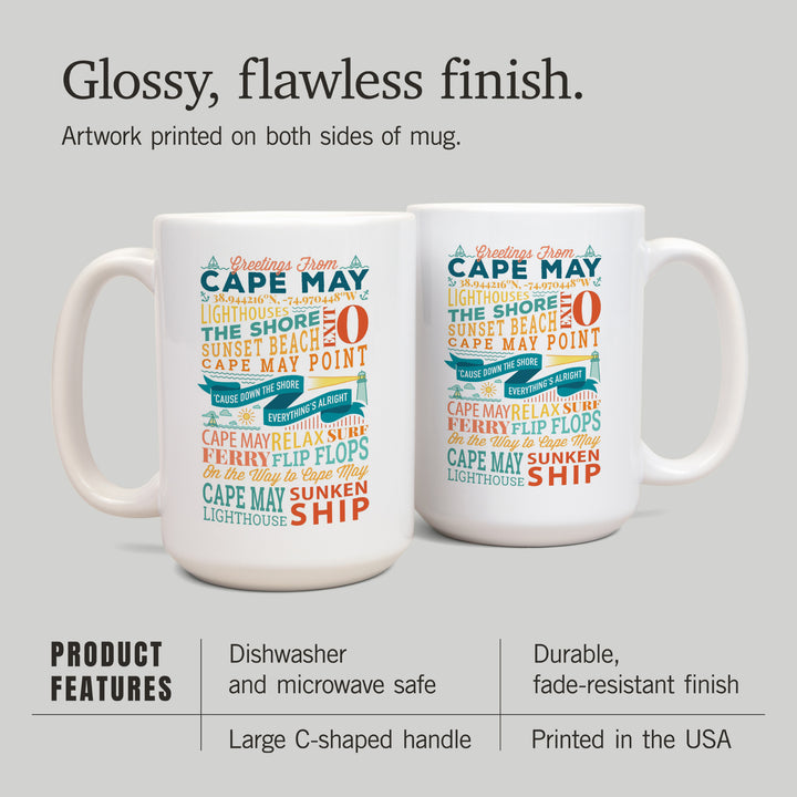 Cape May, New Jersey, Sunset Beach, New Typography, Lantern Press Artwork, Ceramic Mug