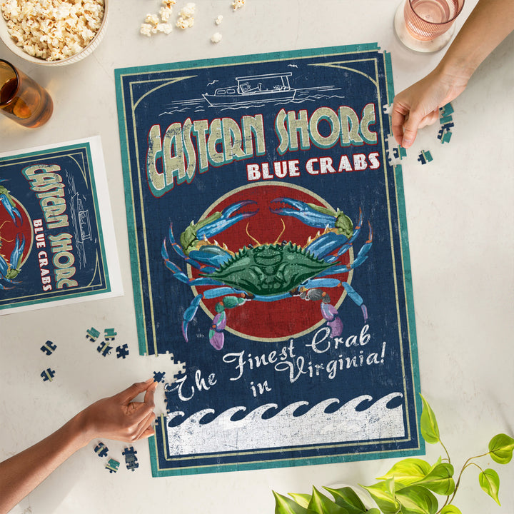 Eastern Shore, Virginia, Blue Crabs Vintage Sign, Jigsaw Puzzle