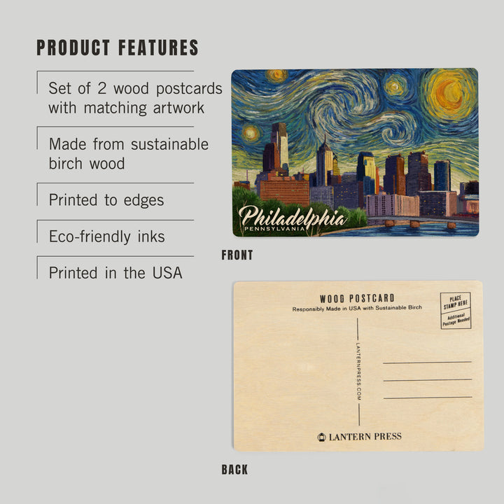 Philadelphia, Pennsylvania, Starry Night City, Wood Sign and Postcards